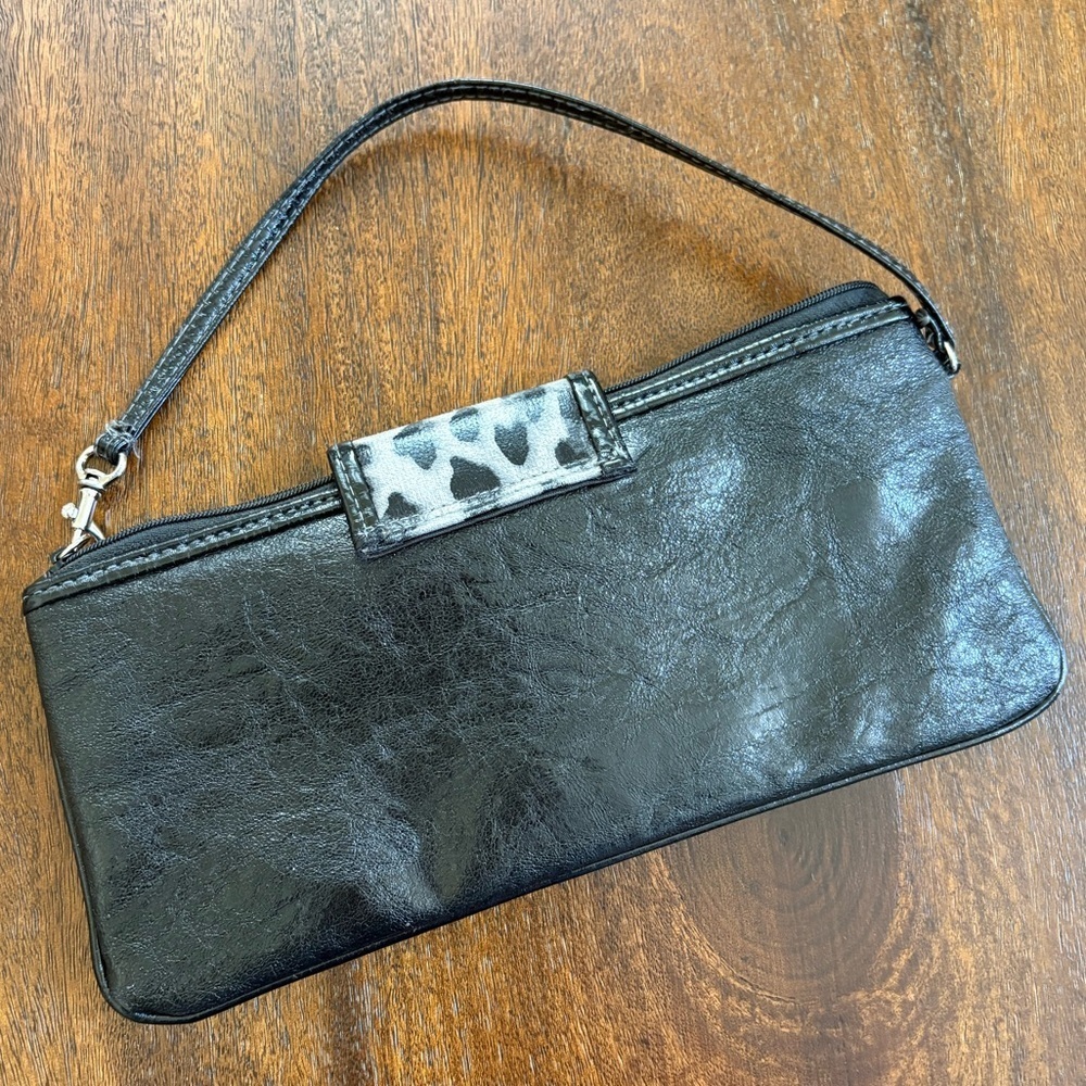 Y2K XOXO Black & Gray Cheetah Print Wristlet Wallet Clutch Faux Leather - Picture 2 of 10